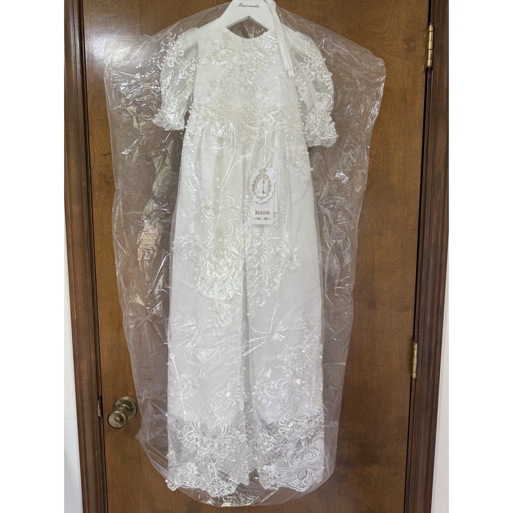 Baby Baptism Gown Full Pearl White 6M - Picture 7 of 14